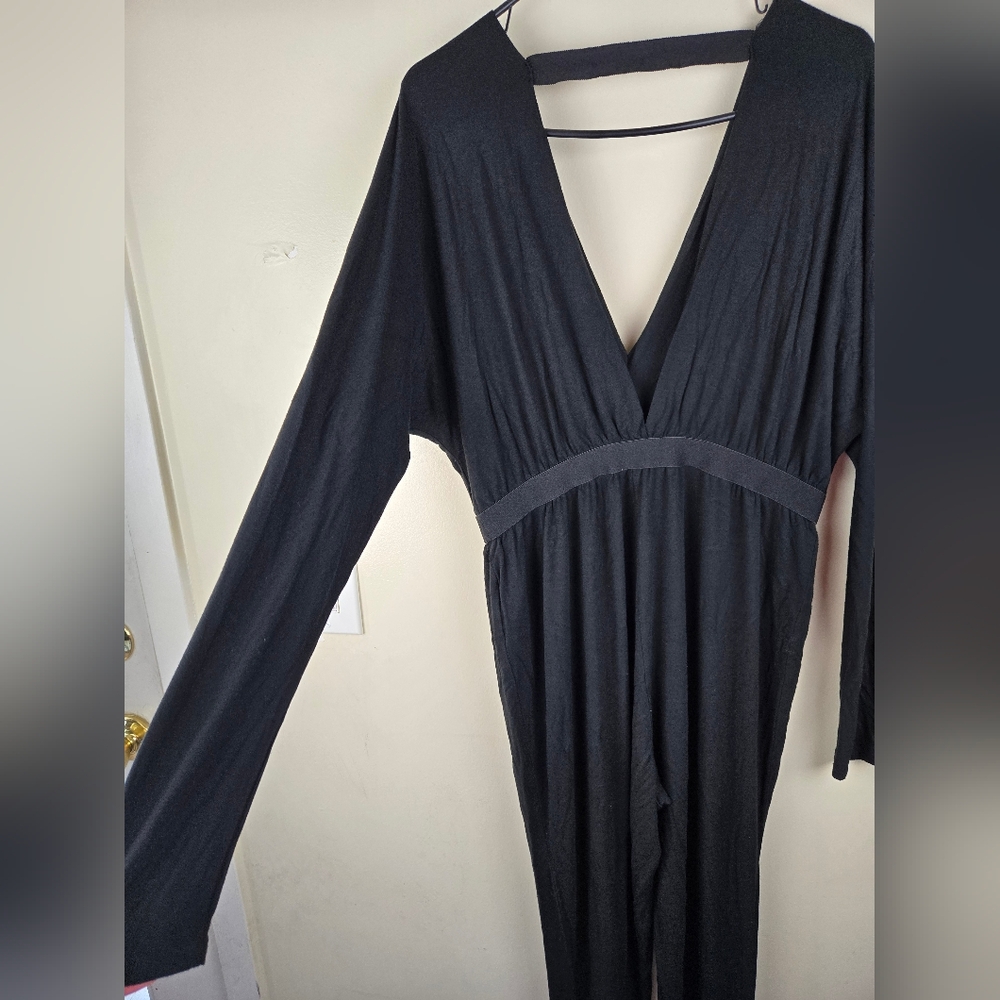 Silence + Noise Elegant Black V-Neck Long Sleeve Jumpsuit Size L - Picture 3 of 6